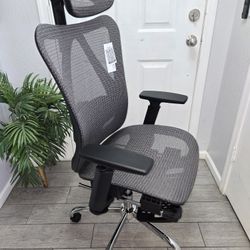 DFLIVE Ergonomic Office Chair, 3-Level Tilt Backrest, 3D Headrest, 3D Armrest Retractable Footrest, Silla De Oficina