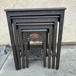 Antique Chinese Wood 4 Nesting Tables Largest 21x27x15 Inches To Smallest 19x10 Inches 