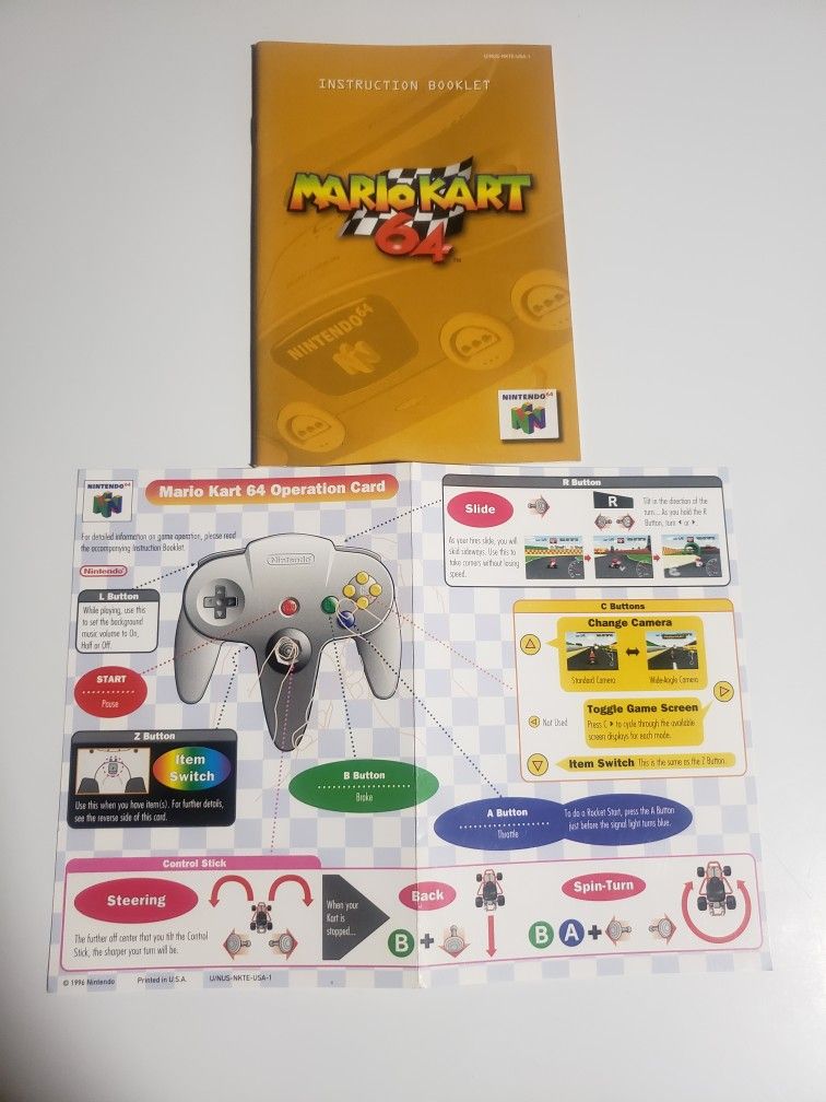 Mario Kart 64 N64 Manual/Operation Card 