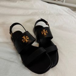 Tory Burch Black Slides with Gold Emblem