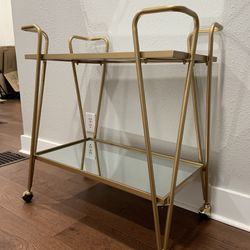 Gold Mirrored Mid-Century Modern Bar Cart