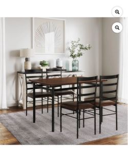 Mainstays 5-Piece Wood & Metal Dining Room Set, Seats 4, Canyon Walnut & Black