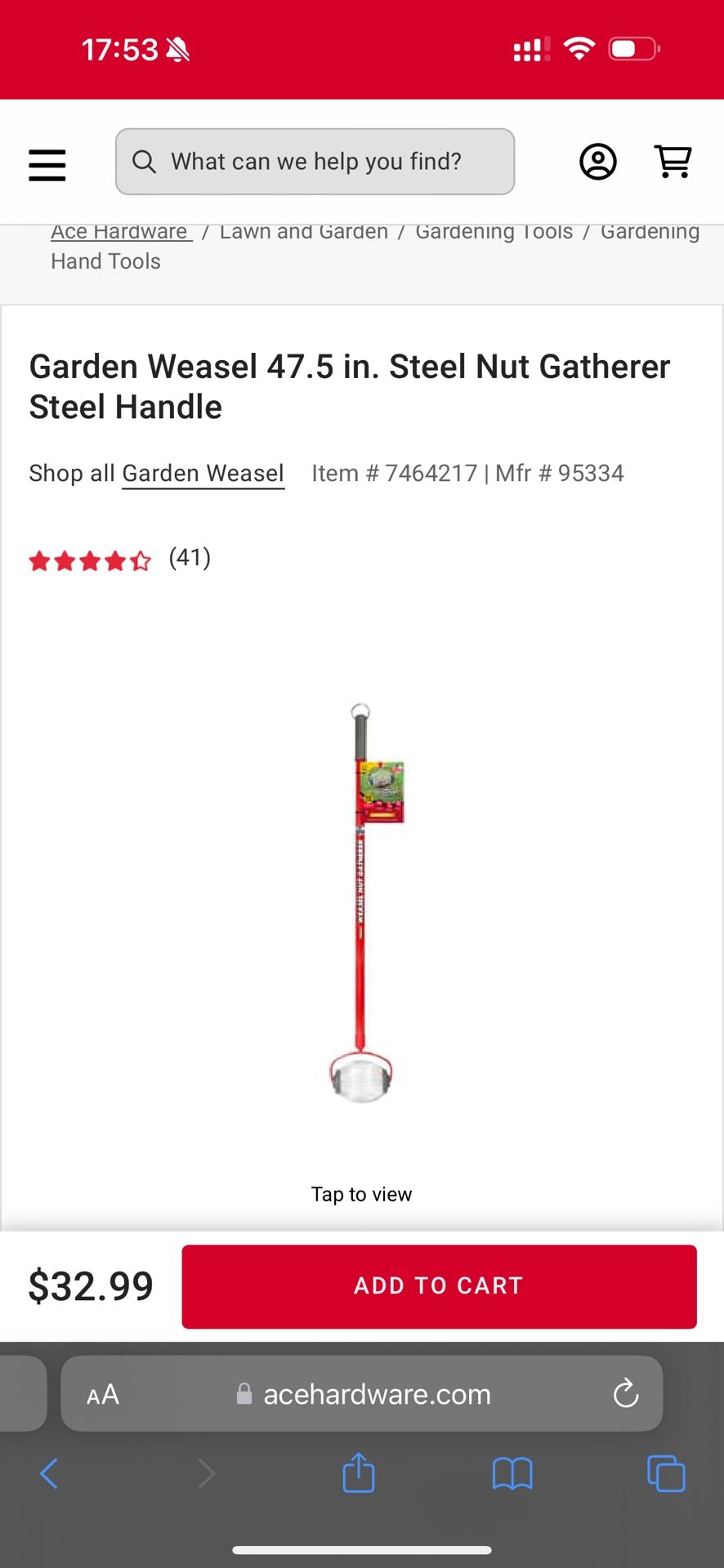 Garden Weasel 47.5 in. Steel Nut Gatherer Steel Handle