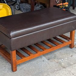 brown leather storage bench 