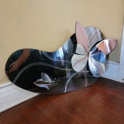 80's Stained Glass Butterfly Glass Wall Mirror With A Calla Lily Design In Rhe Style Of David Marsha