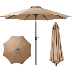 9 ft Brown Aluminum Market Patio Umbrella with Tilt, Crank Lift & UV Protection