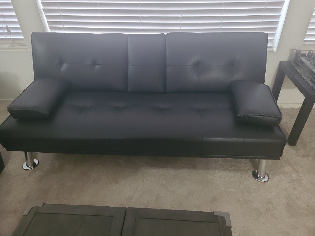 Black Faux Leather Futon $80
