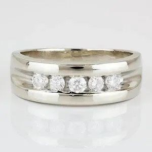 14k White Gold Half Carat Diamond Men’s Wedding Band Anniversary Ring