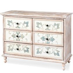 Boho White-Washed Wood 6 Drawer Dresser