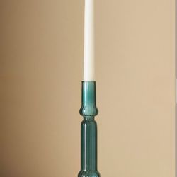 Anthropologie Green Fluted Borosilicate Glass Tapered Candle Holder or Bud Vase 