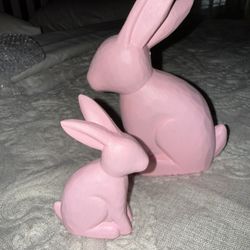 New In Box Set Of 2 Sakura Pink Wooden Nordic Style Bunnies