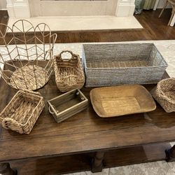 Lot of Baskets and Small Dough Bowl