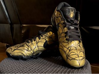 Kid 5Y Custom Gold Spider Web Jordan 1 Low Cleats