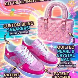 Handmade Rhinestones Shoes W Purse