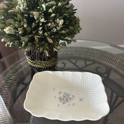 Lila Mikasa Purple Violets Rectangle Trinket/Candy Plate Bowl Bone China Narumi Japan 82006  