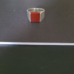 Sterling Silver Red Amber Ring 