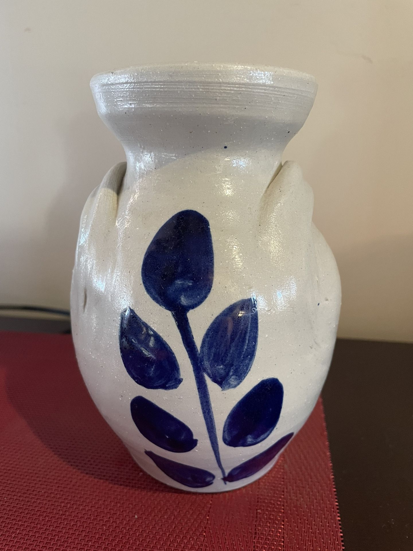 New Williamsburg double ear salt, glazed picture/vase. Handmade.