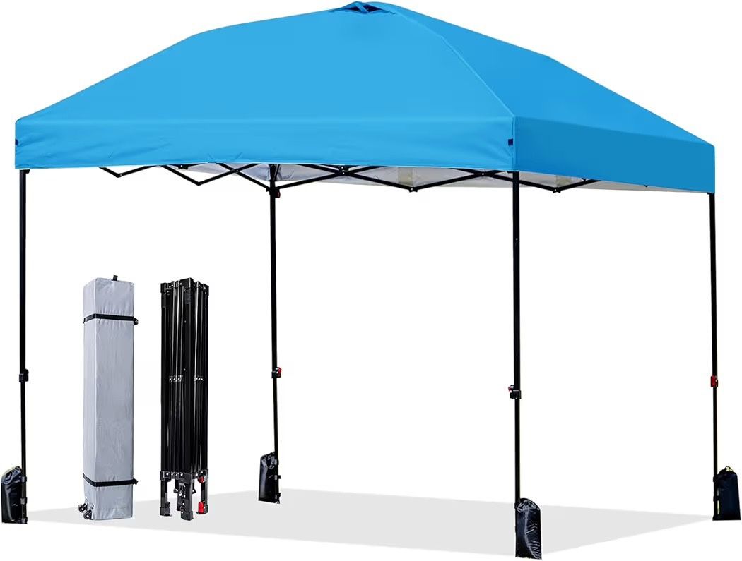 Pop Up Canopy Tent, 10x10 Commercial Heavy Duty Outdoor Canopies, 300D Silver Coated Instant Portable Shelter w/Roller Bag, 8 Stakes, UPF50+, Blue