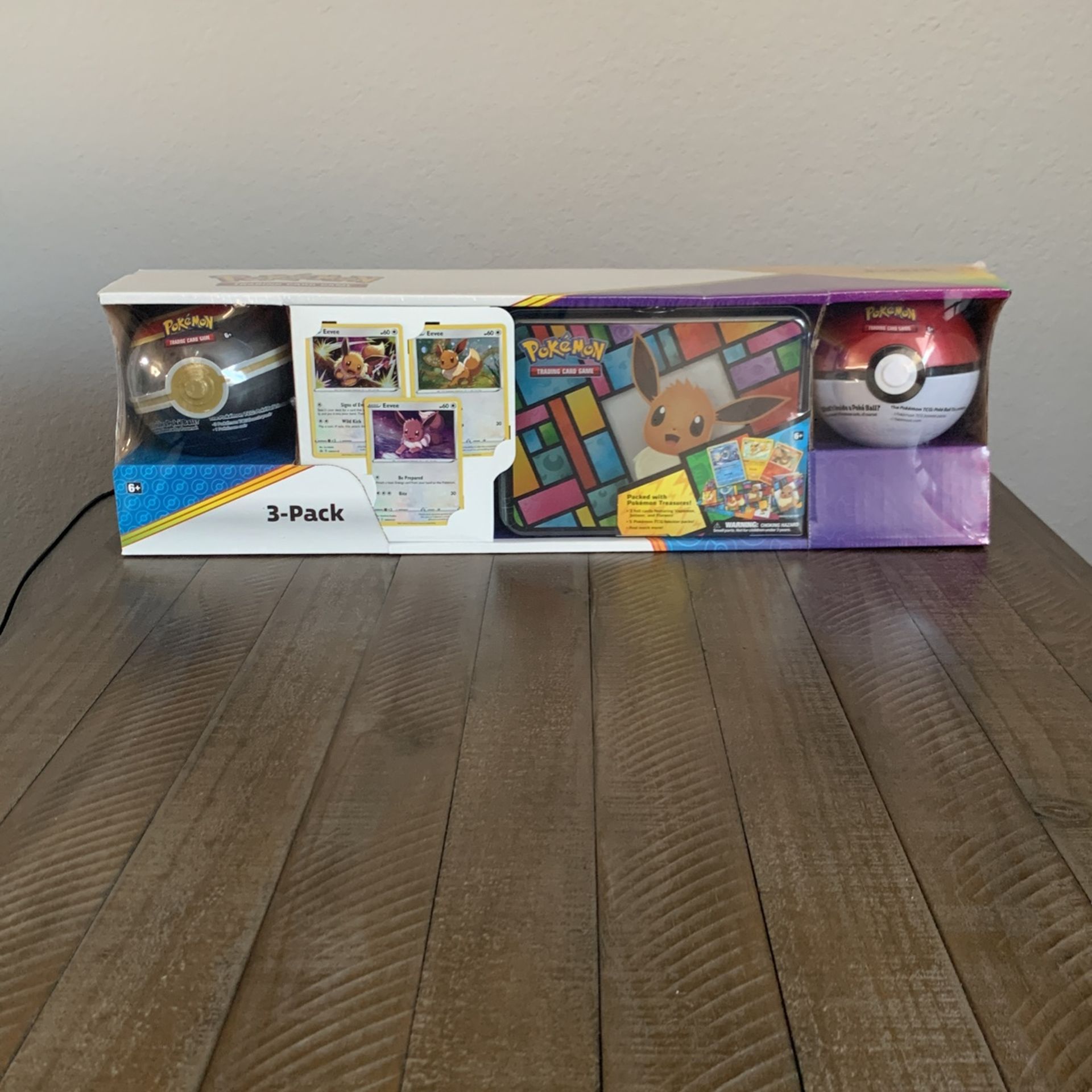 Pokemon Collector Treasure Chest 3-Pack 2 Poke Balls Tin Booster Cards Costco