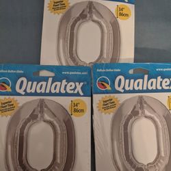 Qualatex Shiny Silver Metallic Birthday Balloon - Number 0 - 34" Long

