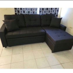 Black Sectional Sofa W/Pullout Bed & Storage 