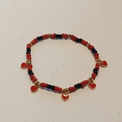 Red & Black Beaded Mini Heart Bracelet