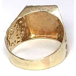 10K Yellow Gold Mens Ring with Initial "R" and Design on the sides Size 11

