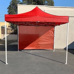 $120 (New in Box) Heavy-duty 10x10 ft canopy with (1 sidewall) ez popup party tent w/ carry bag (red, blue) 