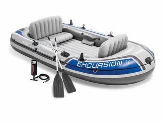 Intex Excursion 5 Person Inflatable Boat, Water Fishing River Raft Set