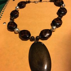 One Necklace Color Brown    With Silver   