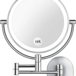 Vanity Mirror 8.5" LED Double Sided Swivel Wall Mount Makeup Mirror with 10x Magnification,13.7" Extension,Touch Button Adjustable Light,Suit