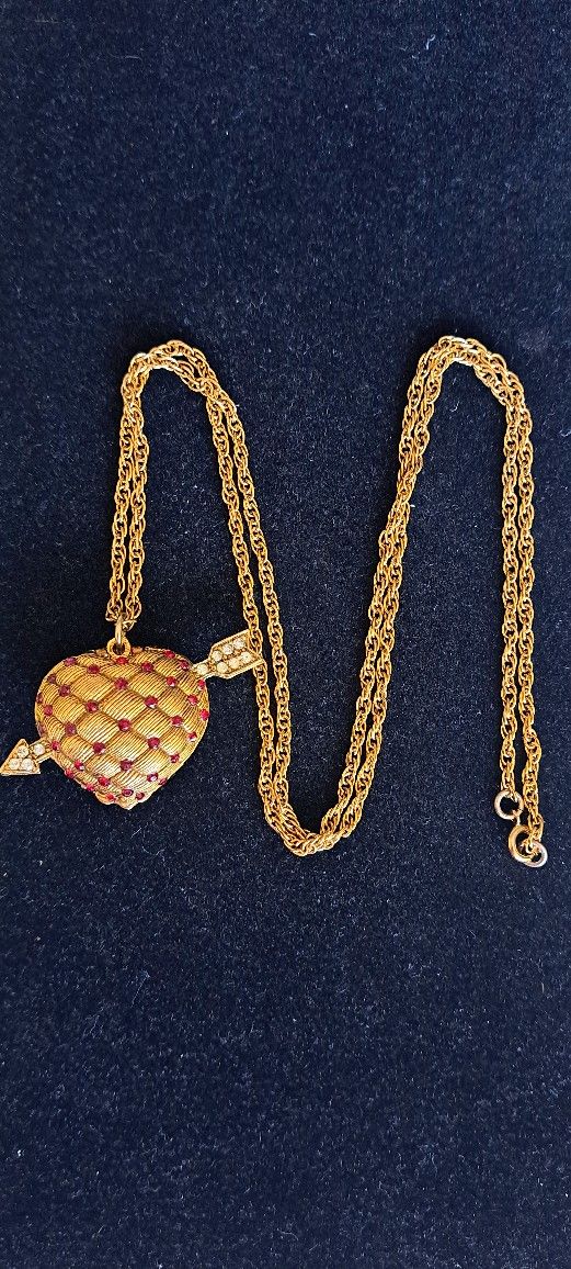 Vintage Hinged Locket, Heart Pierced By An Arrow, 28"