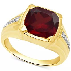 Men's Garnet (5-1/8 ct. t.w.) & Diamond (1/10 ct. t.w.) Ring in 18k Gold Over Sterling Silver Thumbnail