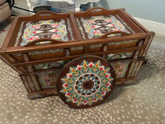 Hand-Painted Decorative Wooden Storage Chest / Bar Cart Costa Rica