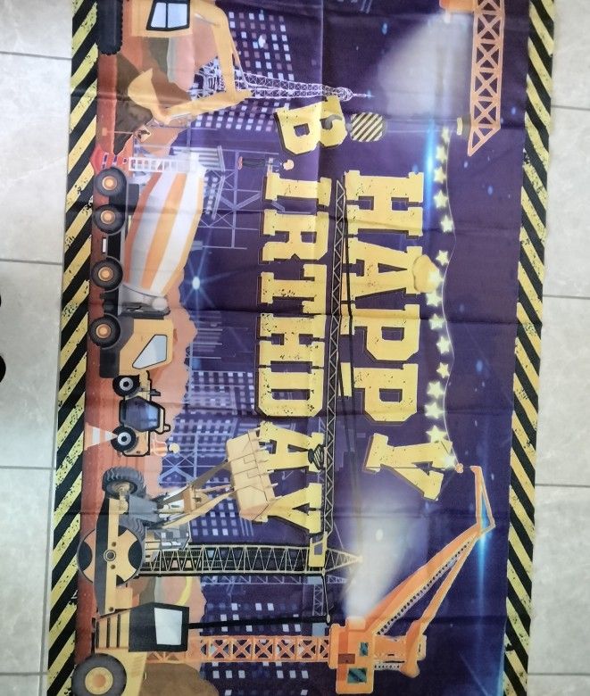 Sonic And Construction Themed Birthday Banner 6ft x 3.5ft