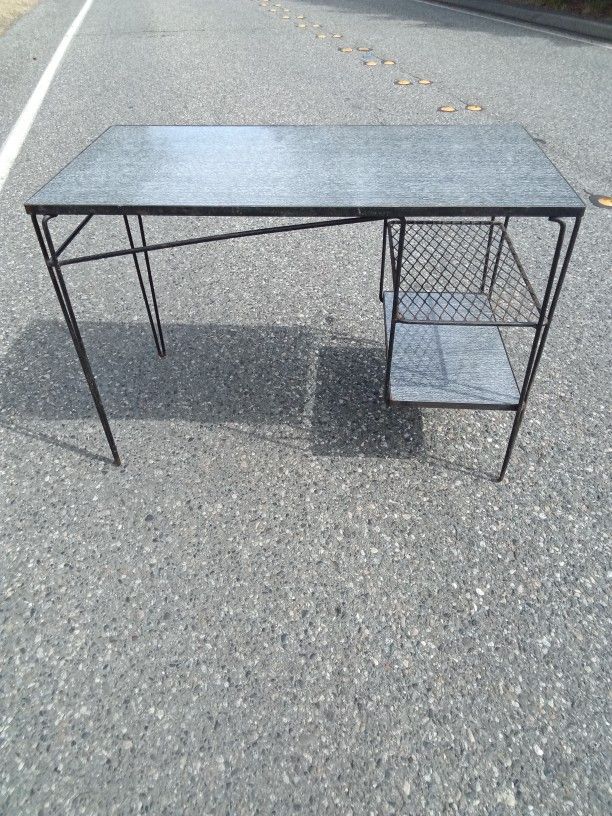 Mid Century Modern 1950s Vintage Desk Hairpin Legs Steel And Grey Formica Lightweight