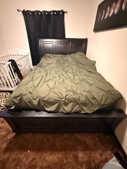 Black hard wood Queen size bed frame