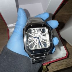  The Cartier Santos Stainless Steel Skeleton Men's Watch WHSA0015  New With Papers