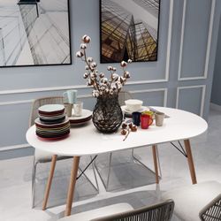 New Dining Table Oval 47"  Modern Design White Dinner Office Coffee Table Desk