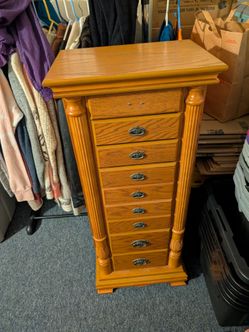 Tall Oak Wood Chest of Drawers
