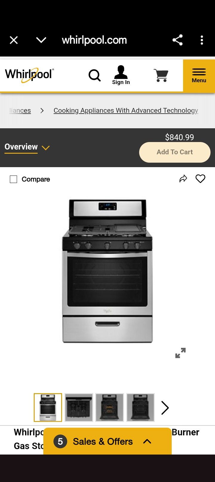 New Whirlpool 4 Burner Stove