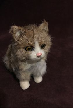 VintageTrinket Kitten Japan Handmade. Rare Chic Home Deco. Trinket Kitten figurine Real Rabbit Fur Handmade Execution