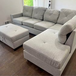 L Shape Grey Sectional Sofa, Ottoman Sold Separately 