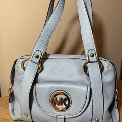 MICHAEL KORS Fulton Light Powder Blue Pebbled Leather Large Satchel Purse 