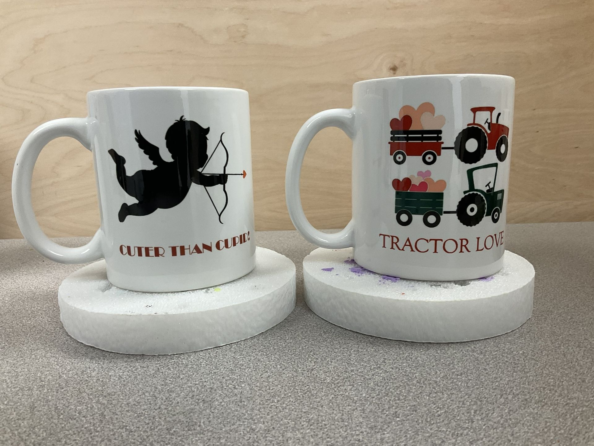 Valentines Coffee Mugs Cupid & Tractor