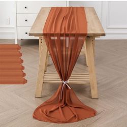 Chiffon Table Runner 29x120 Inch Sheer Romantic Table Runner for Wedding Birthday Party Bridal Shower Outdoor Decoration-Rust 10ft $4 each 6 available