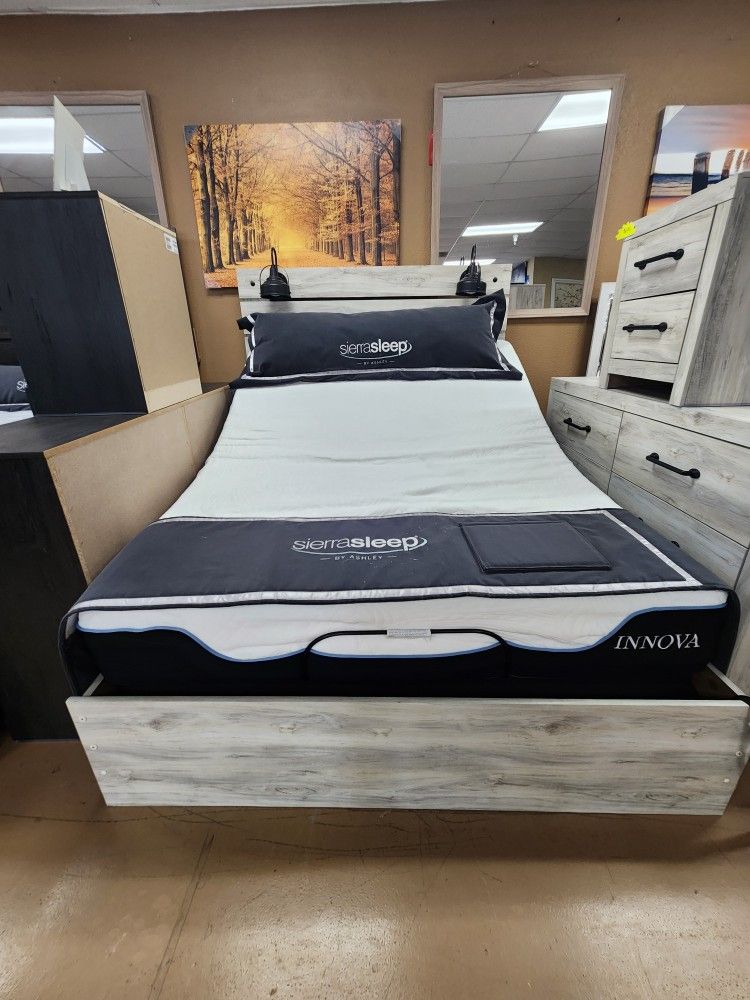 Queen Panel Bedframe With Lamps Attached