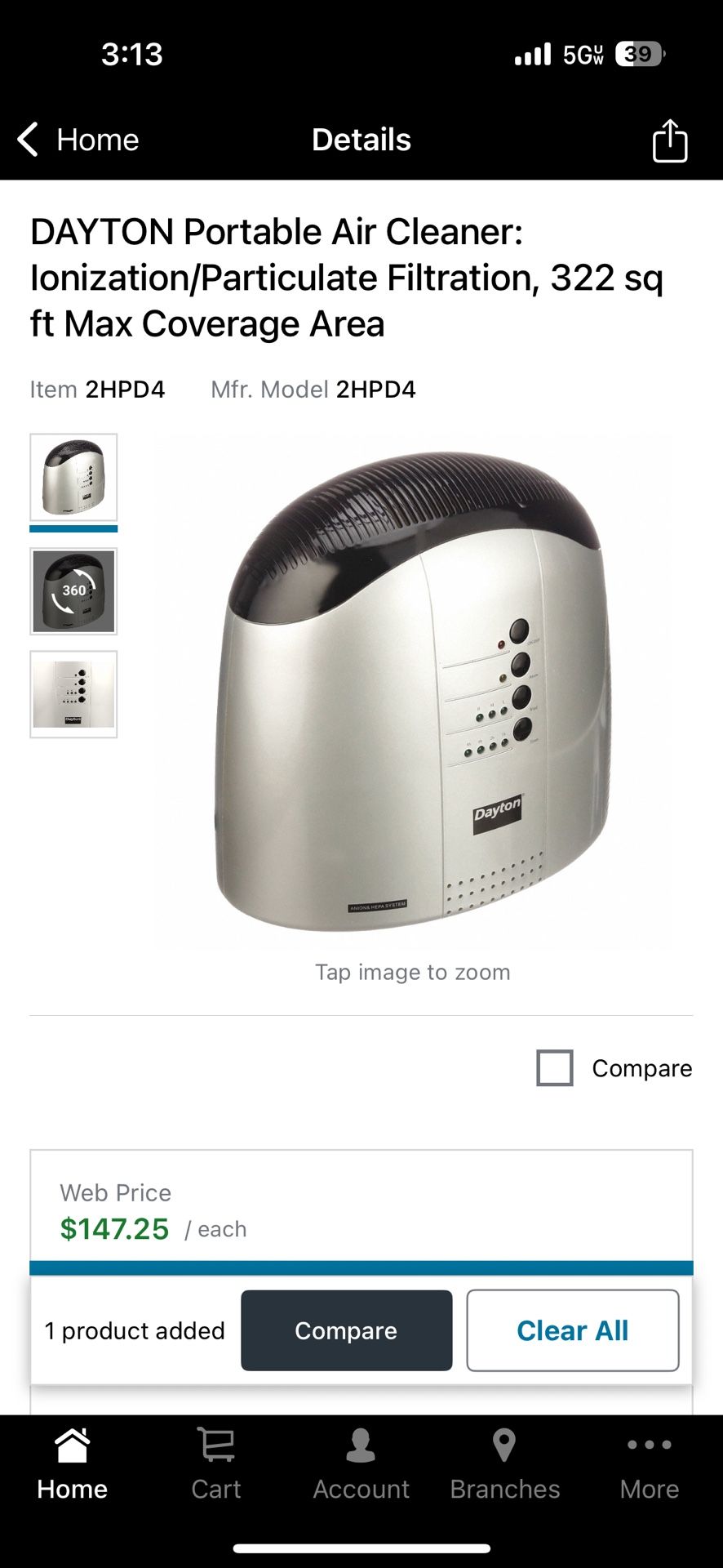 DAYTON Portable Air Cleaner: Ionization/Particulate Filtration, 322 sq ft Max Coverage Area https://offerup.com/redirect/?o=aHR0cHM6Ly93d3cuZ3JhaW5nZX