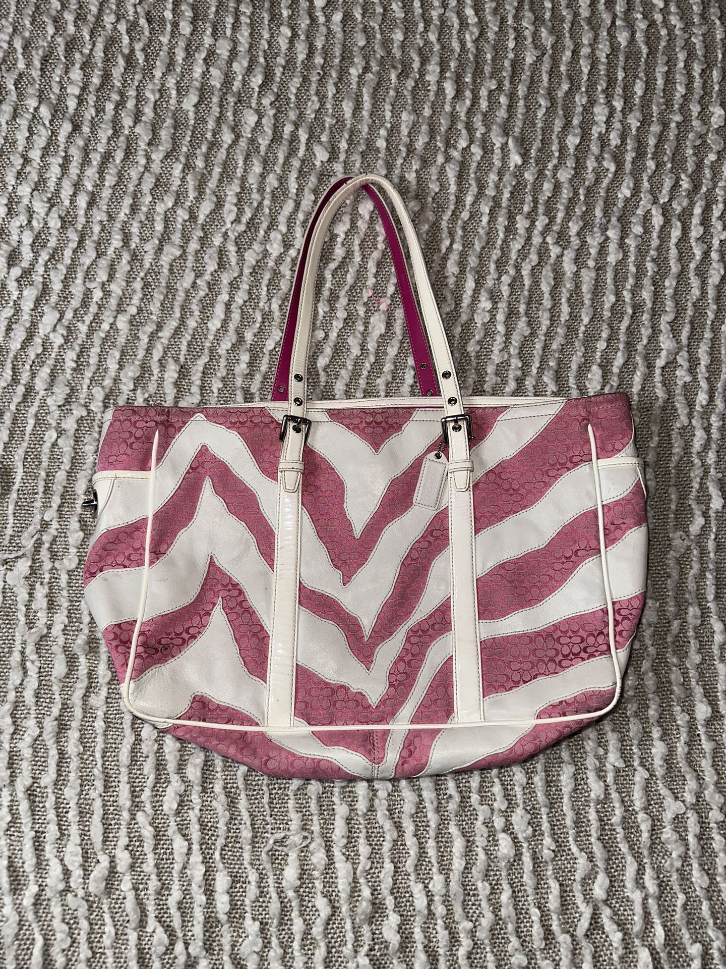 Coach limited edition pink and white zebra patchwork large gallery multi tote bag satchel