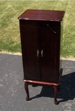 Jewelry armoire cherry Queen Anne legs mirror